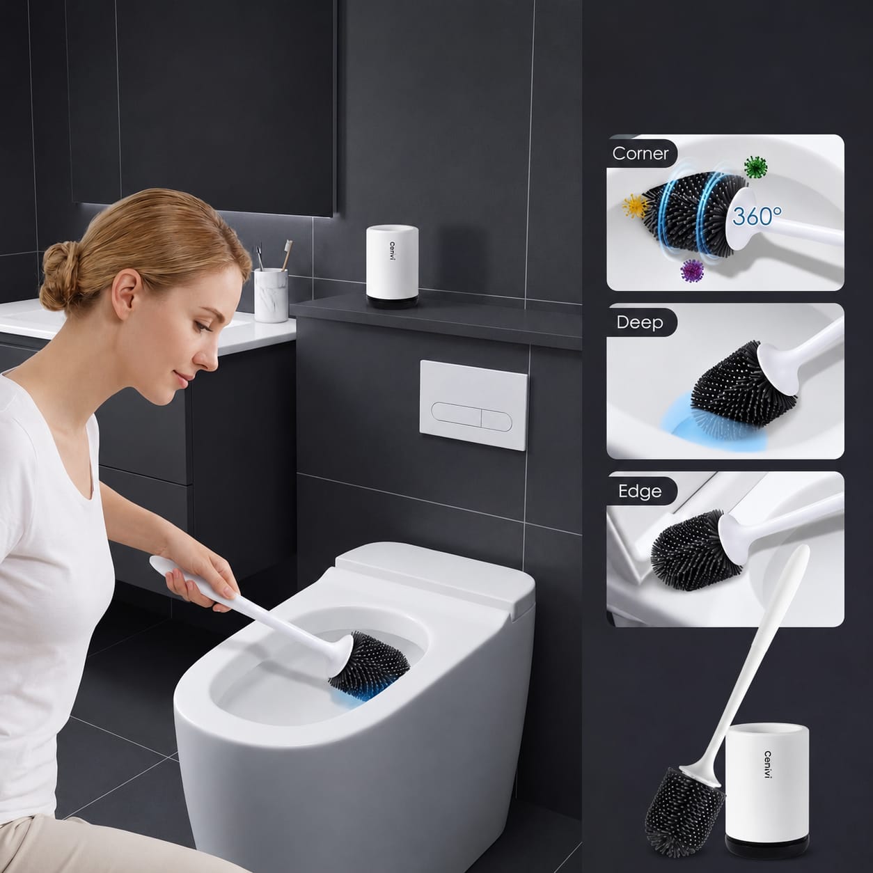 Wall-Mounted Silicone Toilet Brush Set